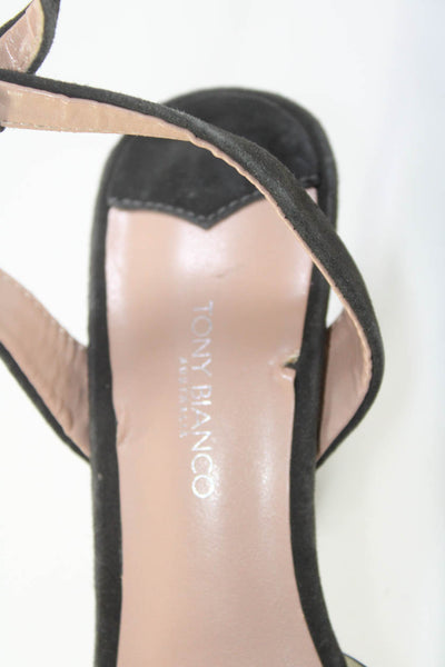 Tony Bianco Womens Stiletto PVC Ankle Strap Sandals Black Suede Size 8