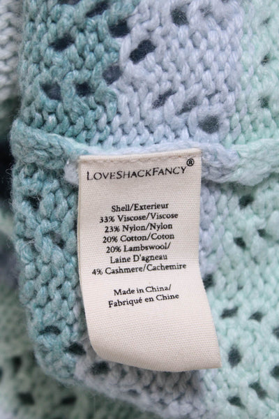 Love Shack Fancy Womens Open Knit Striped Cardigan Sweater Green Blue Size XS