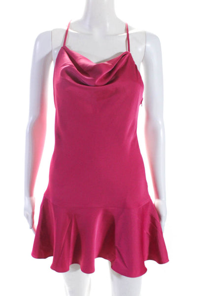 Aidan Aidan Mattox Womens Satin Cowl Neck Drop Waist Cocktail Dress Pink Size 0