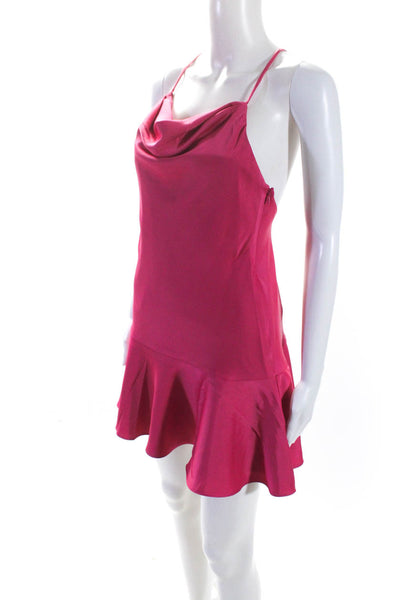 Aidan Aidan Mattox Womens Satin Cowl Neck Drop Waist Cocktail Dress Pink Size 0