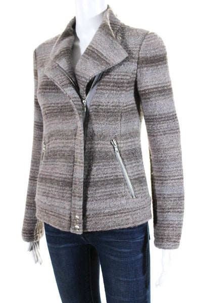 Joie Womens Striped Boucle Asymmetrical Zip Jacket Taupe Gray Size Extra Small