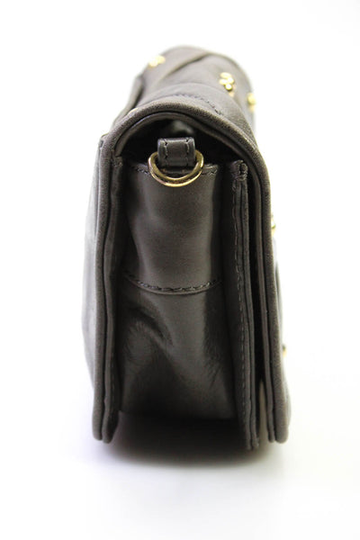 Badgley Mischka Womens Small Studded Leather Flap Chain Crossbody Handbag Gray