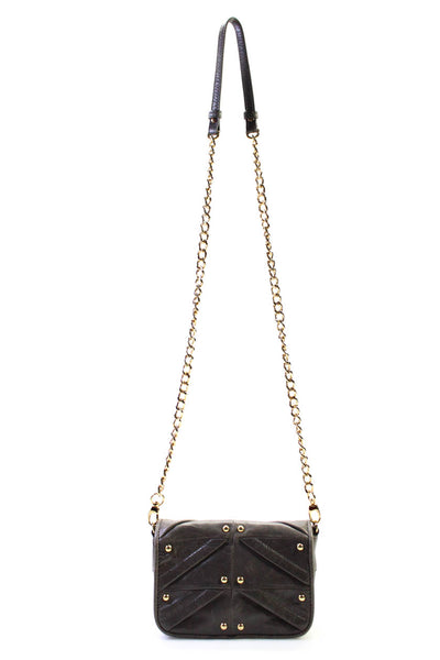 Badgley Mischka Womens Small Studded Leather Flap Chain Crossbody Handbag Gray