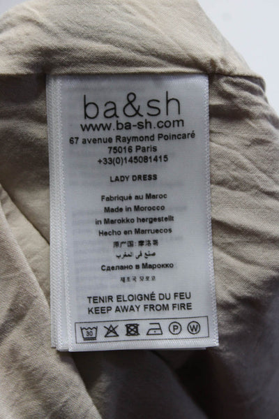 Ba&Sh Womens 3/4 Sleeve V Neck Abstract Shift Dress Beige Black Brown Size 8
