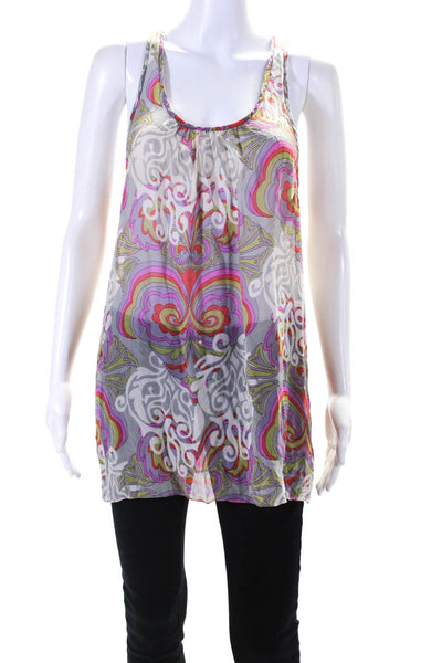 Tibi Womens Silk Chiffon Abstract Print Sleeveless Tunic Tank Multicolor Size S