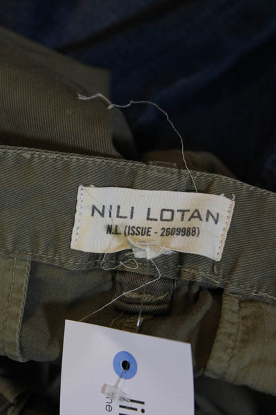 Nili Lotan Womens Cotton Hook & Eye Zipped Skinny Leg Casual Pants Green Size 4