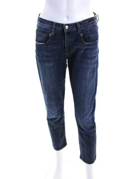 R13 Womens Cotton Dark Wash Boy Skinny Leg Buttoned Jeans Blue Size EUR27