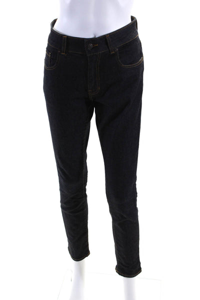 6397 Womens Dark Washed Cotton Buttoned Zipped Straight Jeans Black Size EUR28