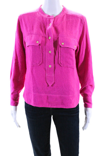 Isabel Marant Womens Silk Buttoned Long Sleeve V-Neck Top Pink Size EUR36