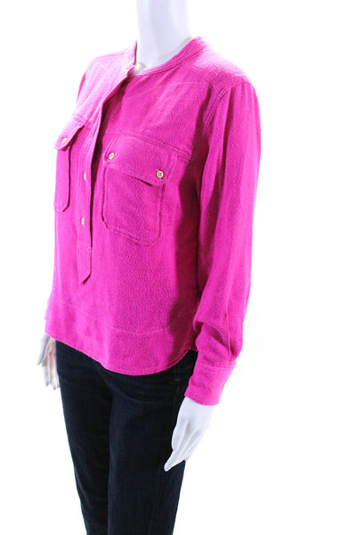 Isabel Marant Womens Silk Buttoned Long Sleeve V-Neck Top Pink Size EUR36