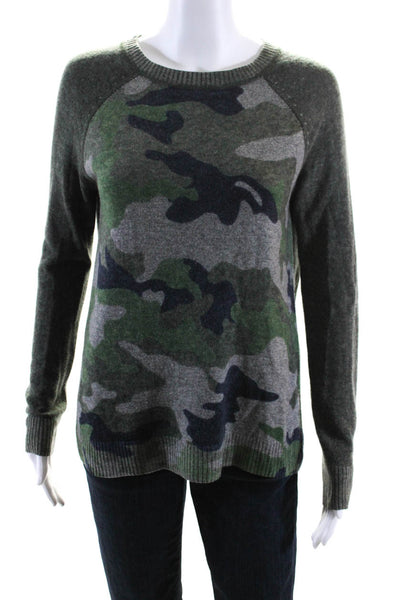 Autumn Cashmere Womens Cashmere Long Sleeve Camouflage Print Top Green Size XS