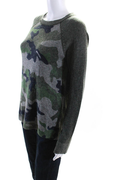 Autumn Cashmere Womens Cashmere Long Sleeve Camouflage Print Top Green Size XS