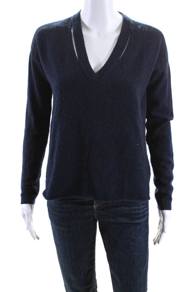 Minnie Rose Womens Cashmere Long Sleeve V Neck Cutout Knit Top Blue Size XS