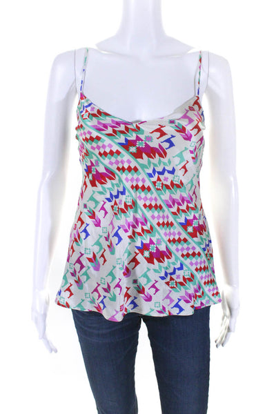 Galvan London Womens Graphic Print V-Neck Sleeveless Blouse Top White Size 0