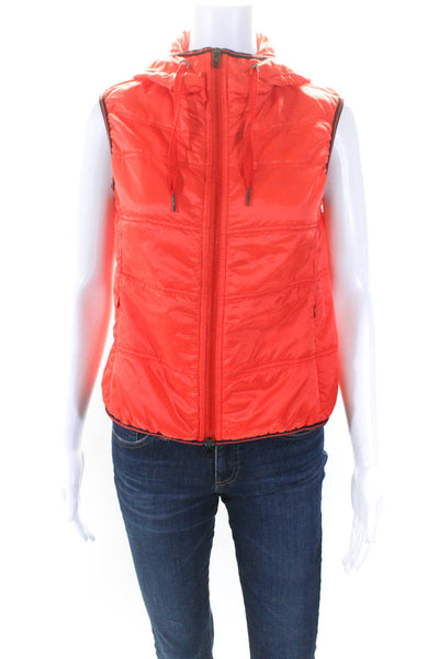 Marccain Sports Womens Cotton Zipped Sleeveless Hooded Vest Orange Size 2