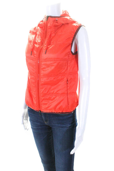 Marccain Sports Womens Cotton Zipped Sleeveless Hooded Vest Orange Size 2