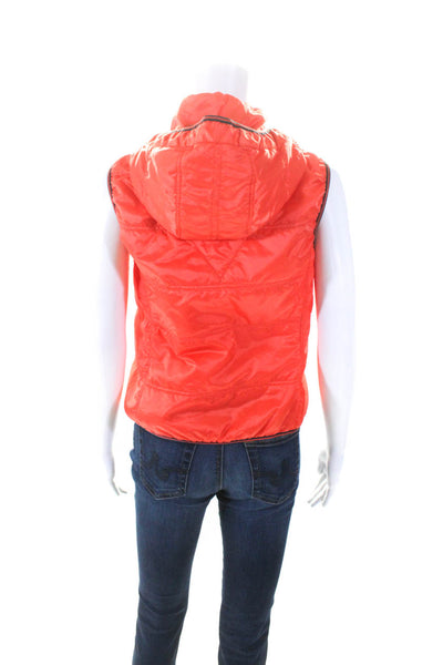 Marccain Sports Womens Cotton Zipped Sleeveless Hooded Vest Orange Size 2