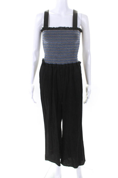 Kisuii Womens Cotton Embroidered Striped Sleeveless Jumpsuit Black Size S