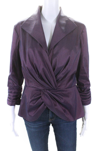 Tadashi Shoji Womens Metallic Twisted Front Back Zip Blouse Top Purple Size 12