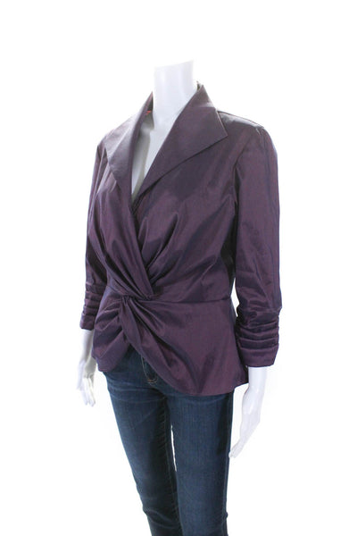 Tadashi Shoji Womens Metallic Twisted Front Back Zip Blouse Top Purple Size 12