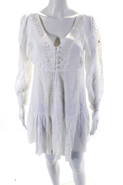 Poupette St. Barth Womens Sheer Embroidered V-Neck Cover Up Dress White Size 1