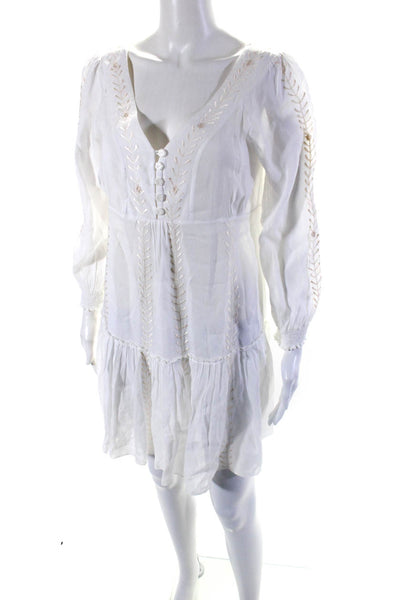 Poupette St. Barth Womens Sheer Embroidered V-Neck Cover Up Dress White Size 1