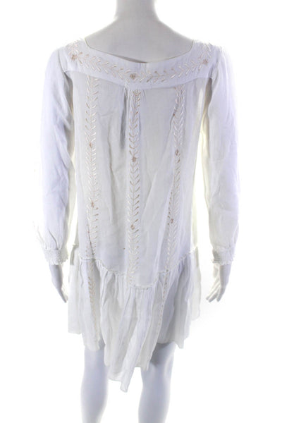 Poupette St. Barth Womens Sheer Embroidered V-Neck Cover Up Dress White Size 1