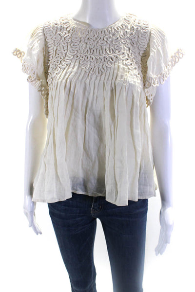 Poupette St. Barth Womens Sheer Embroidered V-Neck Cover Up Dress White Size 1