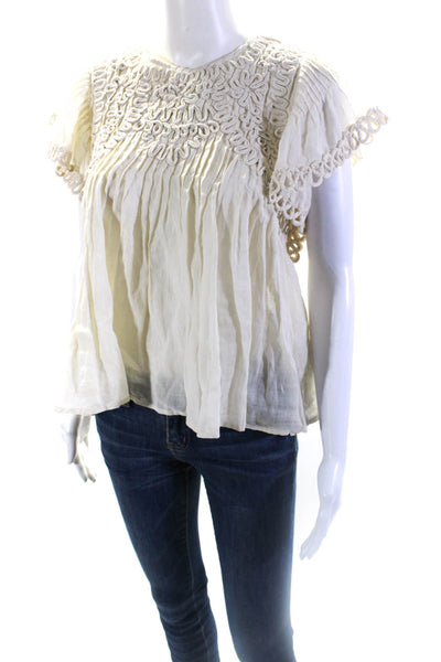 Poupette St. Barth Womens Sheer Embroidered V-Neck Cover Up Dress White Size 1