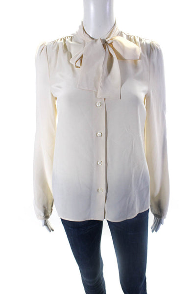 Prada Womens Silk Crepe Button Up Tie Front Long Sleeve Blouse Top Beige Size 38