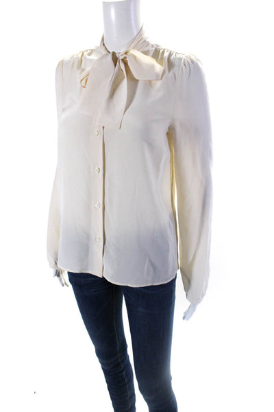 Prada Womens Silk Crepe Button Up Tie Front Long Sleeve Blouse Top Beige Size 38