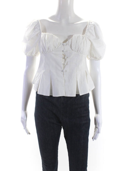 Endless Rose Womens Puff Sleeve Corset Style Button Up Blouse White Size XS