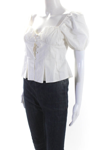 Endless Rose Womens Puff Sleeve Corset Style Button Up Blouse White Size XS