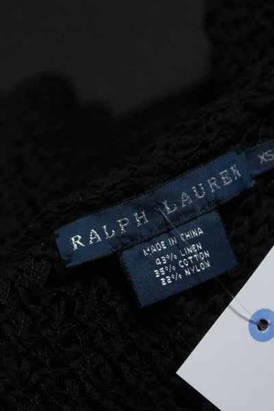 Ralph Lauren Blue Label Womens Linen Open Knit Cardigan Sweater Black Size XS