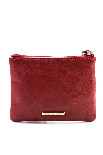 Rebecca Minkoff Womens Zip Top Leather Pouch Coin Purse Wallet Red