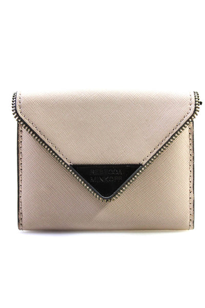 Rebecca Minkoff Womens Molly Metro Saffiano Leather Envelope Wallet Beige Black