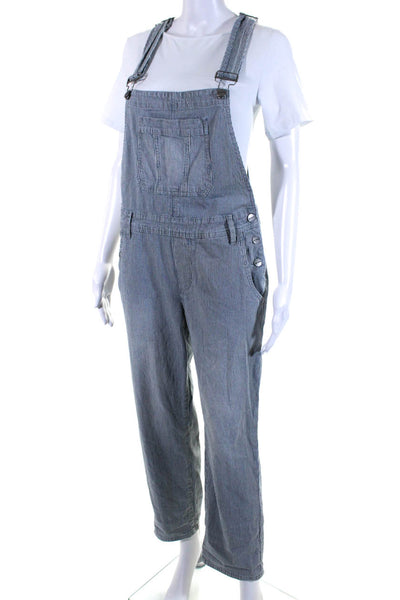Driftwood Womens Cotton Striped Square Neck Straight Leg Overalls Blue Size XS