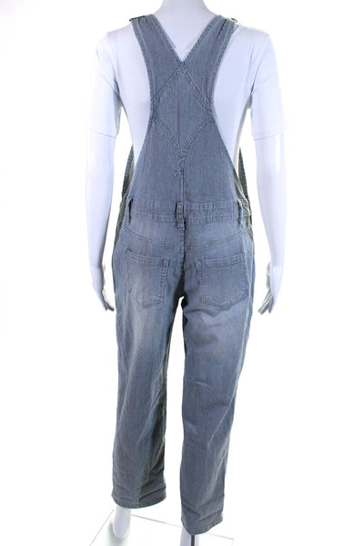 Driftwood Womens Cotton Striped Square Neck Straight Leg Overalls Blue Size XS