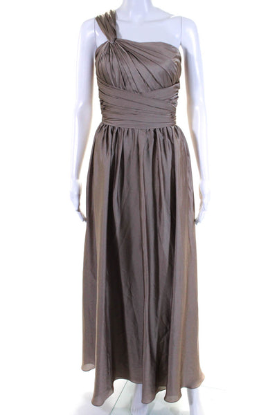 ML Monique Lhuillier Womens Pleated Sleeveless Zip Up Maxi Dress Taupe Size 14