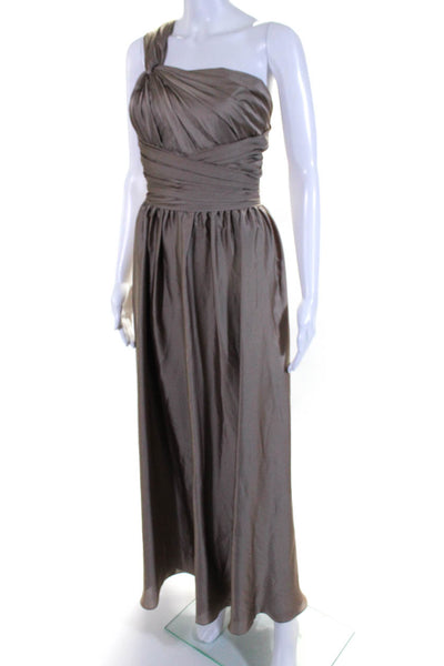 ML Monique Lhuillier Womens Pleated Sleeveless Zip Up Maxi Dress Taupe Size 14