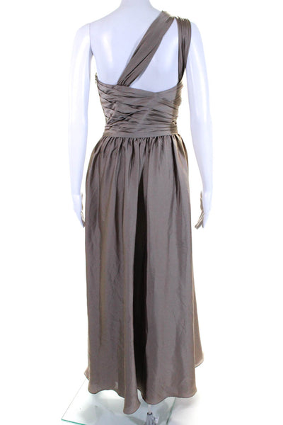 ML Monique Lhuillier Womens Pleated Sleeveless Zip Up Maxi Dress Taupe Size 14