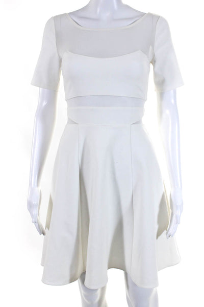 Elizabeth and James Womens Short Sleeve Sheer Trim A Line Dress White Size 0