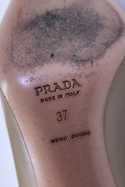 Prada Womens Leather Square Toe Spool High Heel Pumps Beige Size 7US 37EU