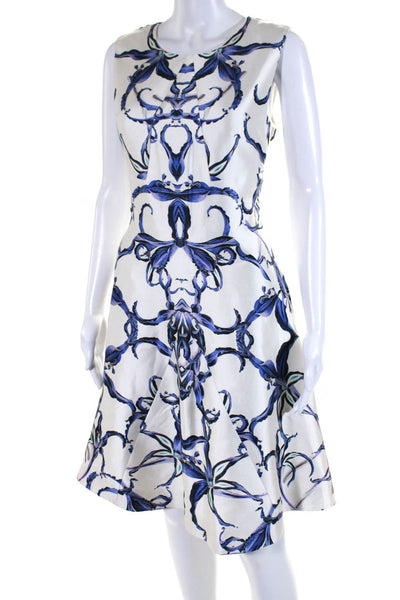 Prabal Gurung Womens Silk Abstract Print A Line Dress White Multi Colored Size 8