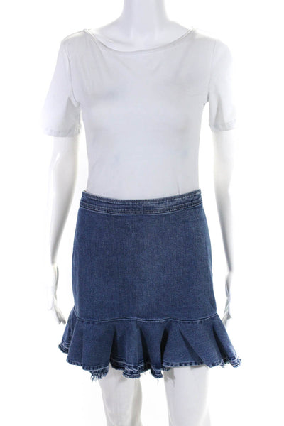 Intermix Womens Ruffle Hem Unlined Denim Mini Skirt Blue Size 4