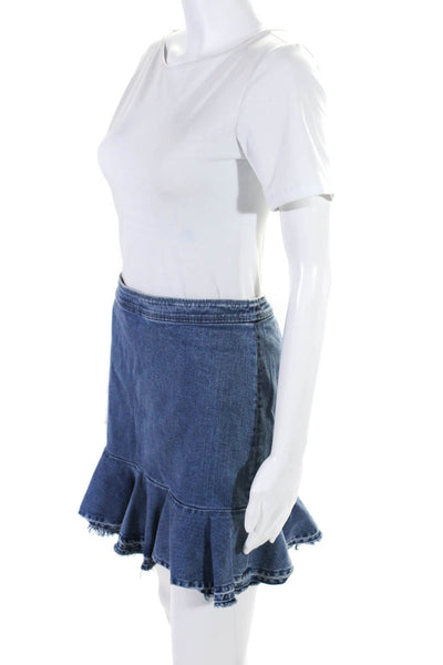 Intermix Womens Ruffle Hem Unlined Denim Mini Skirt Blue Size 4