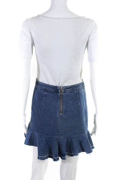 Intermix Womens Ruffle Hem Unlined Denim Mini Skirt Blue Size 4