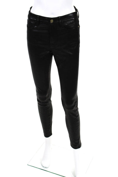 Frame Denim Womens Leather High Rise Zip Up Slim Cut Pants Black Size 28