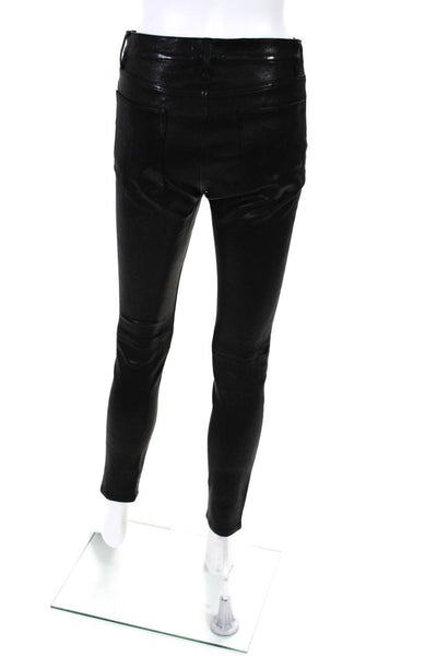 Frame Denim Womens Leather High Rise Zip Up Slim Cut Pants Black Size 28