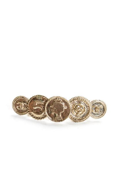 Chanel Womens CC Coin Token Camellia Metal Hair Clip Silver Tone
